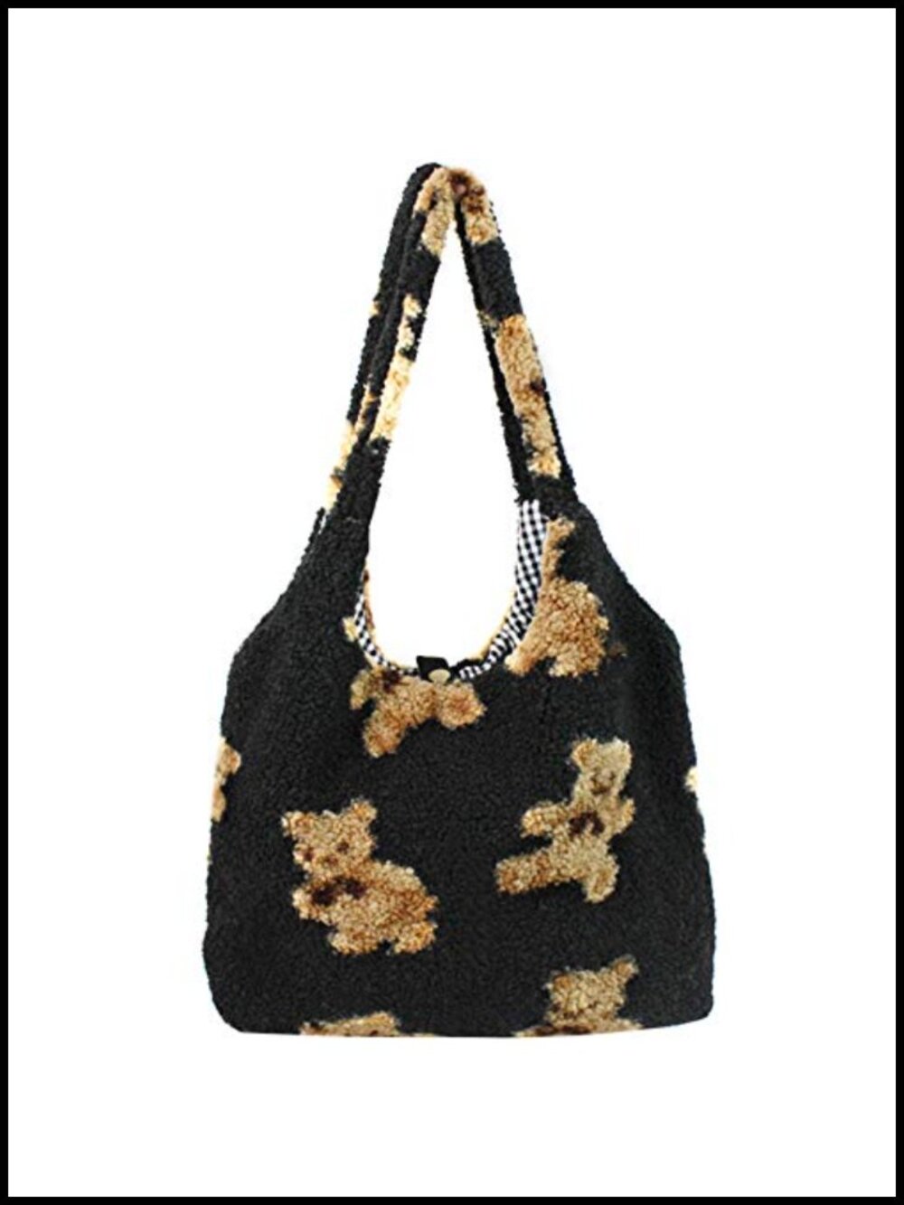 Cute Bear Plush Shoulder Bag Large Tote Handbag Purse Faux Fur Shopping Dating